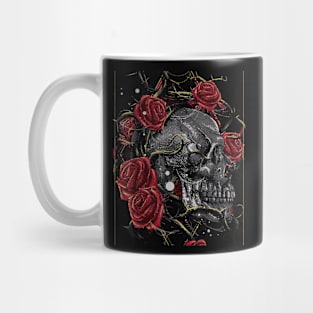 Skeleton Head Red Rose Flower Mug